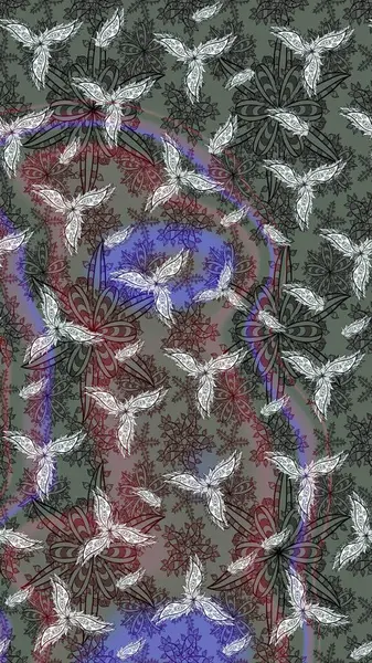 Doodle çiçekler ve dalları, otlar ve çiçekler. Elle çizilmiş. Raster resim. Güzel kumaş deseni.