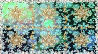 Damask altın soyut çiçek nötr renklerde pürüzsüz desen. Süslü dekorasyon. Raster illüstrasyonu.