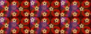 Renkli Bahar Temalı Kusursuz Arkaplan. Düz Çiçek Elementleri Tasarımı. Raster illüstrasyonu. Kırmızı renkte zarif çiçek buketi suluboya.