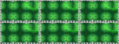 Yeşil kıvırcık çiçekler yeşil renkte şekillenir. Raster illüstrasyonu. Klasik çiçek tasarım elementleri.