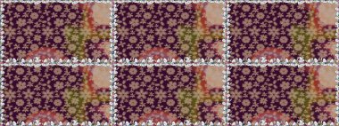 Çiçeksiz desenli nakış işlemeli gelincikler ve vadideki zambaklar. Tekstil tasarımı için kahverengi renkli geleneksel halk çiçekleri buketi.