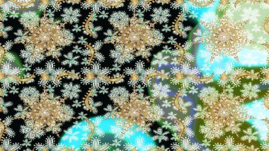 Kusursuz ortaçağ çiçek deseni. Doğum günü kartı, davetiye ya da afiş için iyidir. Raster illüstrasyonu. Tarafsız renklerde altın. Dekoratif simetri arabesk.