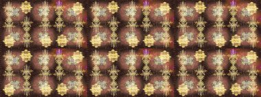 Kahverengi, bej ve sarı renklerde kar tanesinden yapılmış kış deseni. Raster illüstrasyonu. Kış konsepti Düz yatıyordu.