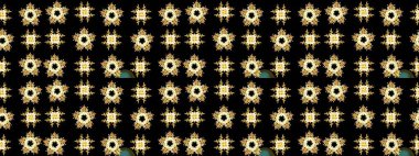 Yeni yıl kar tanesi. Siyah, sarı ve kahverengi renklerde şirin soyut kar tanesi raster tasarımı. Düz kar karalama ikonları, kar taneleri silueti Noel afişi için, kartlar.