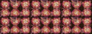 Raster illüstrasyonu. Kar tanelerinin soyut arkaplanlı Noel şablonu. Noel ve yeni yıl moda baskıları için tatil tasarımı. Kahverengi, kırmızı ve bej kar taneleri.