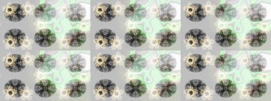 Tarafsız, gri ve yeşil renklerde suluboya kar taneleri. Kışın sembolü. Güzel dekorasyon. Raster çizimi kar taneleri.