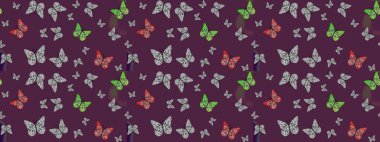 Raster illüstrasyonu. Kahverengi renkli kelebeklerin eskiz arkaplanı. Tekstil, duvar kağıtları, web sayfası arkaplanları, yüzey dokuları için mükemmel.