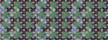 Raster illüstrasyonu. Asya tekstil tarzında. Kusursuz çiçek deseni. Renkli Bahar Temalı Kusursuz Arkaplan. Düz Çiçek Elementleri Tasarımı. Güzel kumaş deseni.