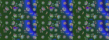 Tatil havası. Nazik romantik baskı. Raster güzel bir çiçek deseni çizmiş. Bahar mevsimi. Yeşil renkte çiçekler.