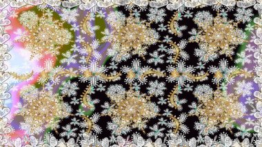 Klasik klasik klasik arka plan. Geleneksel oryantasyon süsü. Kusursuz klasik raster altın desenli. Tarafsız renklerde altın elementlerle kusursuz desen.