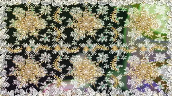 Altın elementli gri renkler. Raster illüstrasyonu. Doğu tarzı arabesk. Raster altın desen. Kusursuz altın desenli bukleler..