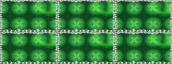 Yeşil kıvırcık çiçekler yeşil renkte şekillenir. Raster illüstrasyonu. Klasik çiçek tasarım elementleri.