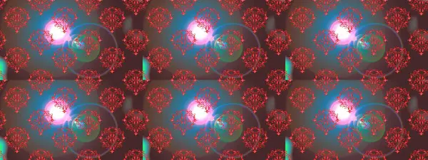 Kahverengi, mavi ve kırmızı renklerde karalamalı çiçeklerle kusursuz çiçek deseni. Raster illüstrasyonu.