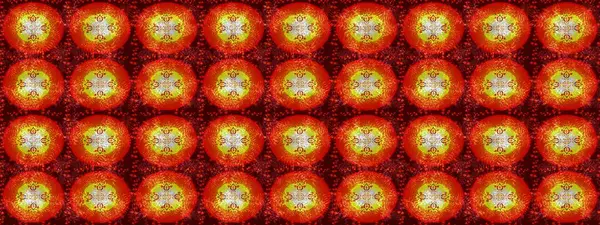 Raster illüstrasyonu. Kar tanelerinin soyut arkaplanlı Noel şablonu. Kırmızı, turuncu ve kahverengi renkler. Noel ve Yeni Yıl moda baskıları için tatil tasarımı.