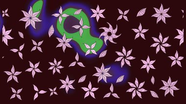 Raster deseni. Kahverengi renklerde bahar çiçekleri. Raster illüstrasyonu. Patlayan çiçekler soyut yerleştirilmiş.