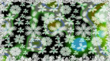 Raster Modaya uygun kumaş deseni. Yeşil renkli şirin çiçek deseni. Düz Çiçek Elementleri Tasarımı. Renkli Bahar Teması Kusursuz Arkaplan.