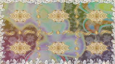 Doğu tarzı arabesk. Altın elementli nötr renkler. Raster altın desen. Kusursuz altın desenli bukleler. Raster illüstrasyonu.