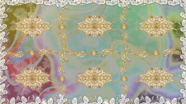 Raster illüstrasyonu. Kusursuz soyut bir arkaplan. Oriental raster klasik nötr ve altın desenli.