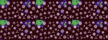 Raster illüstrasyonundaki çiçek desenli çizim. Kahverengi renkli çiçekler. Düz Çiçek Elementleri Tasarımı. Renkli Yaz Teması çizim şablonu.