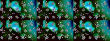 İllüzyon. Düşen Noel stili kar taneleri. Güzel, yeşil, mavi ve siyah kar taneleri renkli bir arka planda izole edilmiş. Kar taneleri, kar yağışı.