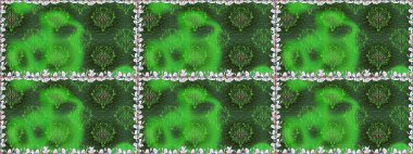 Tatil havası. Bahar mevsimi. Nazik romantik baskı. Raster dikişsiz şirin çiçek deseni. Yeşil renkte çiçekler.