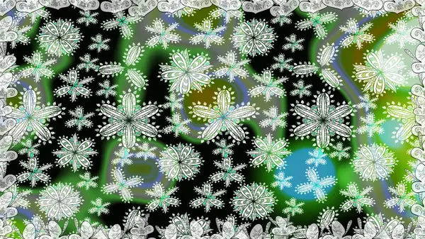 Raster Modaya uygun kumaş deseni. Yeşil renkli şirin çiçek deseni. Düz Çiçek Elementleri Tasarımı. Renkli Bahar Teması Kusursuz Arkaplan.