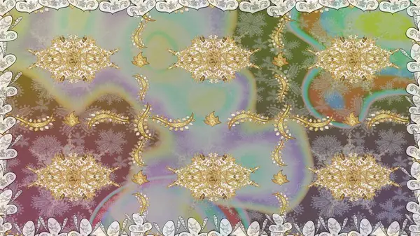 Doğu tarzı arabesk. Altın elementli nötr renkler. Raster altın desen. Kusursuz altın desenli bukleler. Raster illüstrasyonu.