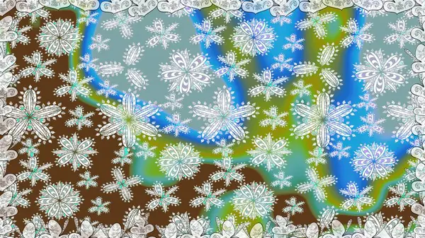 Mavi renkli çiçekler. Renkli Bahar Temalı Kusursuz Arkaplan. Raster illüstrasyonu. Çiçekli, suluboya desenli kusursuz çiçek deseni. Düz Çiçek Elementleri Tasarımı.