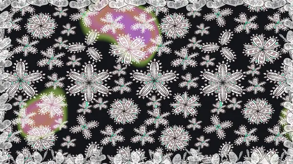 Raster illüstrasyonu. Gri renkli çiçekler. El çizimi çiçekleri olan soyut, pürüzsüz desen.