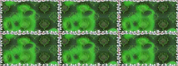 Tatil havası. Bahar mevsimi. Nazik romantik baskı. Raster dikişsiz şirin çiçek deseni. Yeşil renkte çiçekler.