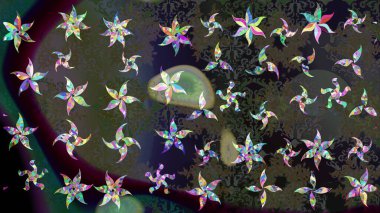 Güzel kumaş deseni. Çiçek desenli çizim. Düz Çiçek Elementleri Tasarımı. Renkli Bahar Teması eskiz kalıbı. Raster illüstrasyonu. Asya tekstil tarzında.