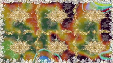 Barok tarzında kusursuz bir doğulu süsü. Raster oryantal süs. Kahverengi renklerde altın desenler ve altın elementler. Geleneksel klasik altın desen.