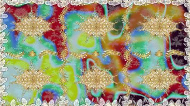 Raster illüstrasyonu. Kusursuz soyut bir arkaplan. Oriental raster klasik nötr ve altın desenli.