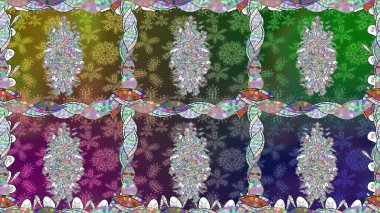 Renkli Bahar Temalı Kusursuz Arkaplan. Güzel çiçek deseni. Yeşil renkli çiçekler. Düz Çiçek Elementleri Tasarımı.