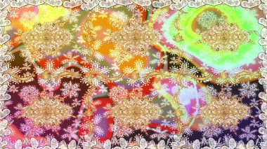 Tarafsız renklerde altın element. Lüks, kraliyet ve Viktorya dönemi konsepti. Süslü raster dekorasyonu. Klasik barok çiçekli, nötr yerine altın desenli..