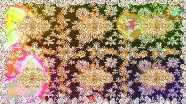 Çiçek deseni. Şık bir grafik desen. Duvar kâğıdı barok, İspanyol kumaşı. Kusursuz raster arka plan. Tarafsız renklerdeki altın elementler.