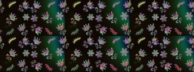 Tekstil için figür. Yapraklı çizim şekli. Şirin, zarif çiçekler Raster illüstrasyonu. Davetiye ve kartpostal tasarımı için dekoratif çiçek unsurları. Poster veya kapak için arkaplan.