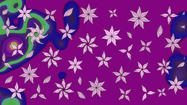 Raster illüstrasyonu. Moda baskısı, albüm, ambalaj kağıdı ve duvar kağıdı için zarif dekoratif süslemeler. Mor renkte şirin çiçekler. Küçük çiçekli basit bir çiçek çizimi..