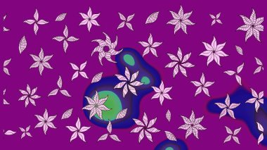 Moda baskıları için zarif bir şablon. Modern çiçek arkaplanı. Parlak renkli çiçekleri ve mor renkli yaprakları olan harika bir çiçek deseni. Halk stili.