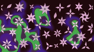 El çizimi. Raster illüstrasyonu. Çiçekli, yapraklı, çiçek desenli çizim..