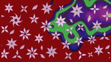 El çizimi çiçek unsurları olan soyut çizim raster deseni. Retro tekstil tasarım koleksiyonu. Kırmızının üstüne kırmızı. 1950-1960 motifleri. Çiçekli ipek eşarp..