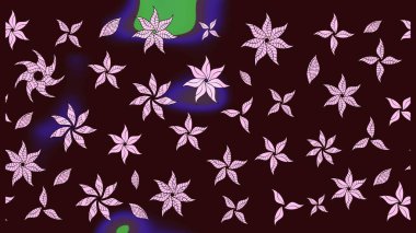 Çocuksu tasarım. Kahverengi arka planda. Tekstil, kumaş, ambalaj, hatıra defteri için hoş bir çiçek arkaplanı. Elle çizilmiş karalama çiçekleri ile Raster çizim deseni.