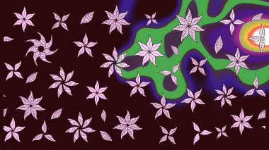 Düz Çiçek Elementleri Tasarımı. Kahverengi renkli çiçekler. Raster illüstrasyonundaki çiçek desenli çizim. Renkli Bahar Teması çizim şablonu.