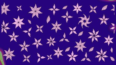 Raster deseni. Yumuşak, mavi renkte bahar çiçekleri. Patlayan çiçekler soyut olarak yerleştirilmiş. Raster illüstrasyonu.