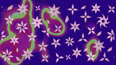 Çiçekli karalama şeklinde Raster çiçek deseni. Mavi renkli çiçekler. Yumuşak, yaz çiçekli arka plan.