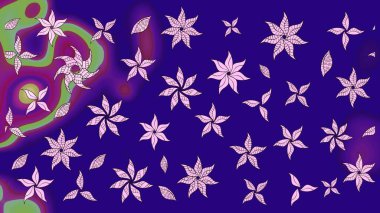 Çocuksu tasarım. Elle çizilmiş çiçek desenli Raster çizimi. Tekstil, kumaş, ambalaj, hatıra defteri için hoş bir çiçek arkaplanı. Mavi arkaplanda.