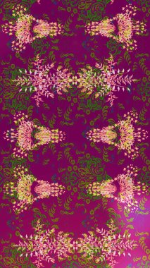 Kış konsepti Raster illüstrasyonu. Düz yatıyordu. Mor, yeşil ve pembe renkte kar tanelerinden oluşan kış deseni.