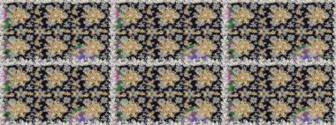 Raster altın pürüzsüz desen. Düz elle çizilmiş klasik koleksiyon. Arkaplan, kumaş, altın duvar kağıdı. Altın elementlerle gri renklerde altın desen.