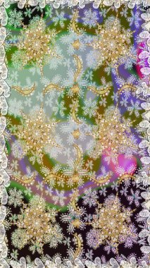 Klasik raster sarısı, kusursuz desen. Çiçek süsü kumaş deseni, cam, çiçek desenli altın elementli gri renkli metal..