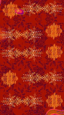 3D çiçekler, eskiz. Raster illüstrasyonu. Kırmızı, turuncu ve mor renklerde.